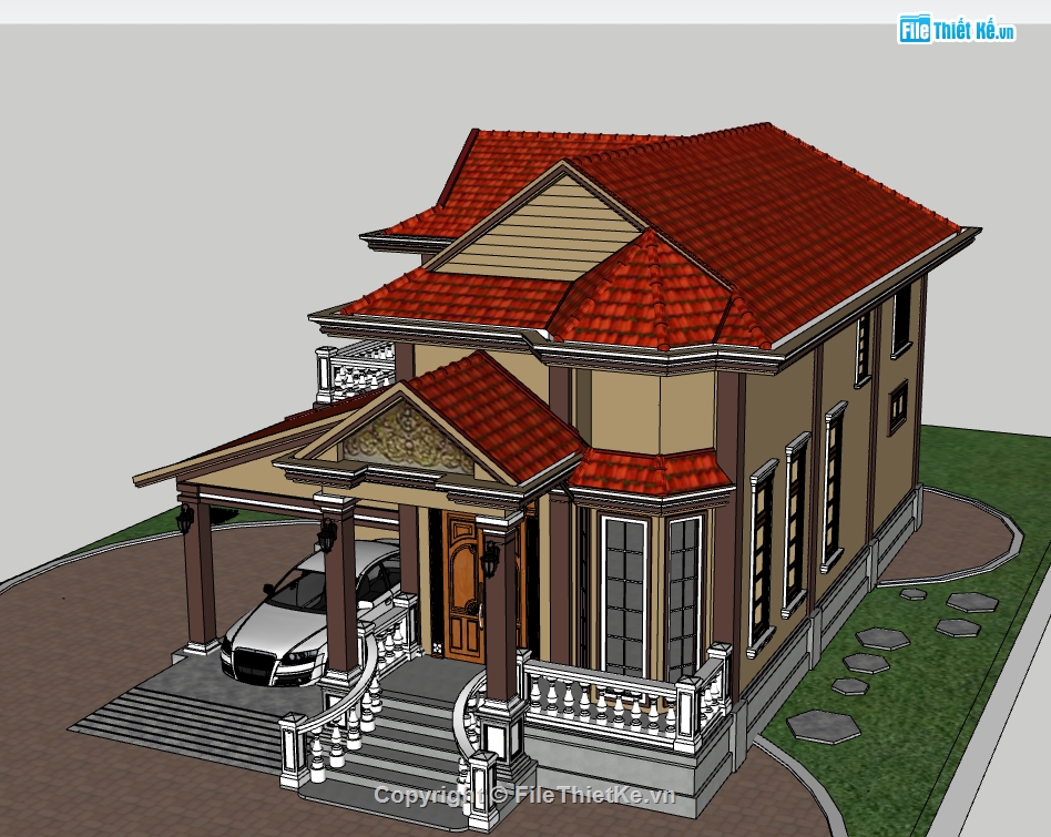 biệt thự 2 tầng,su biệt thự,sketchup biệt thự,biệt thự