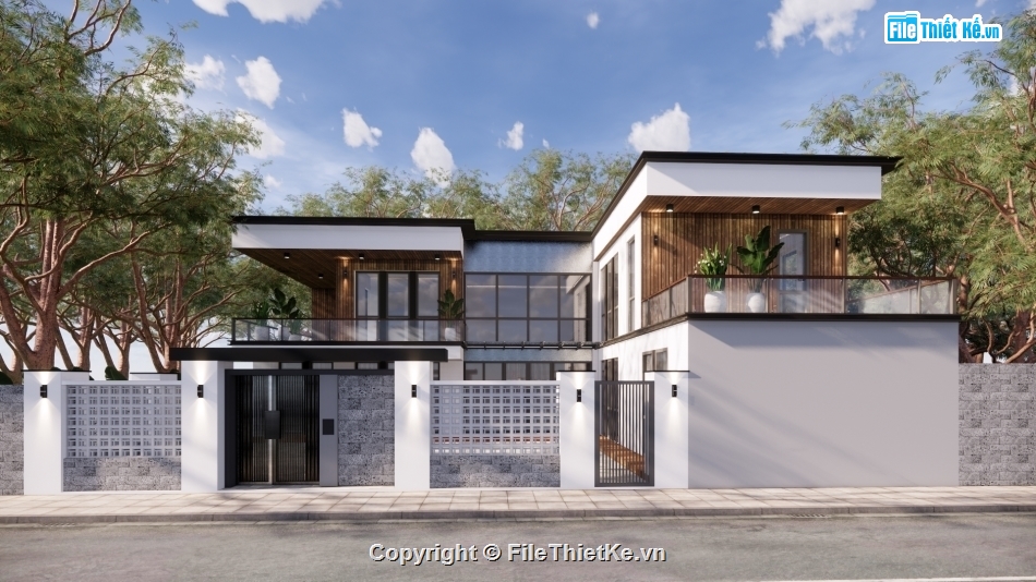 mẫu sketchup biệt thự 2 tầng,file sketchup,file sketchup nhà phố 2 tầng hiện đại,sketchup biệt thự,mẫu biệt thự mái bằng