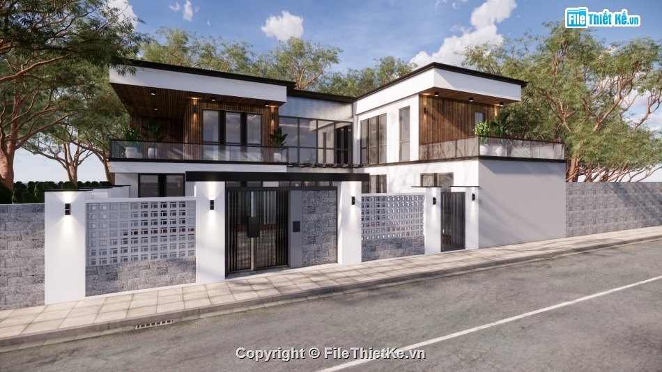 mẫu sketchup biệt thự 2 tầng,file sketchup,file sketchup nhà phố 2 tầng hiện đại,sketchup biệt thự,mẫu biệt thự mái bằng