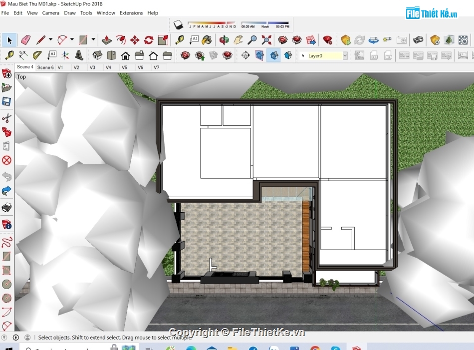 mẫu sketchup biệt thự 2 tầng,file sketchup,file sketchup nhà phố 2 tầng hiện đại,sketchup biệt thự,mẫu biệt thự mái bằng