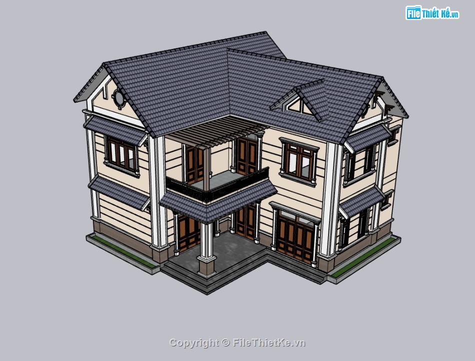 biệt thự 2 tầng,biệt thự 2 tầng mái nhật,biệt thự sketchup,sketchup biệt thự,sketchup biệt thự 2 tầng