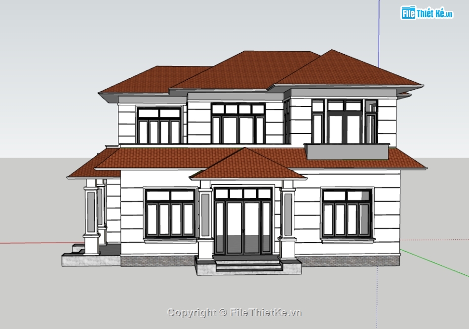 biệt thự 2 tầng,biệt thự 2 tầng mái nhật,su biệt thự,sketchup biệt thự 2 tầng