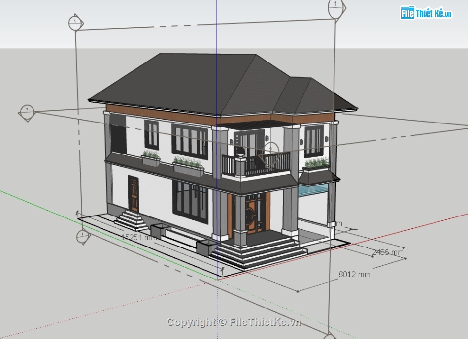 biệt thự 2 tầng,biệt thự 2 tầng sketchup,su biệt thự 2 tầng,sketchup biệt thự 2 tầng