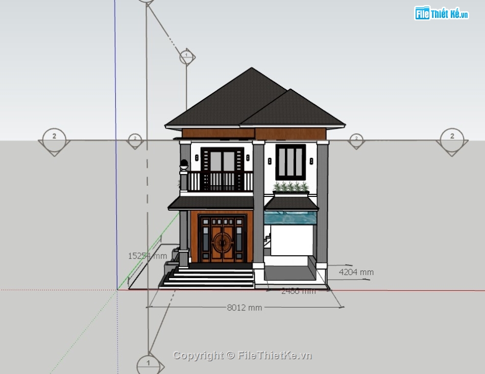 biệt thự 2 tầng,biệt thự 2 tầng sketchup,su biệt thự 2 tầng,sketchup biệt thự 2 tầng