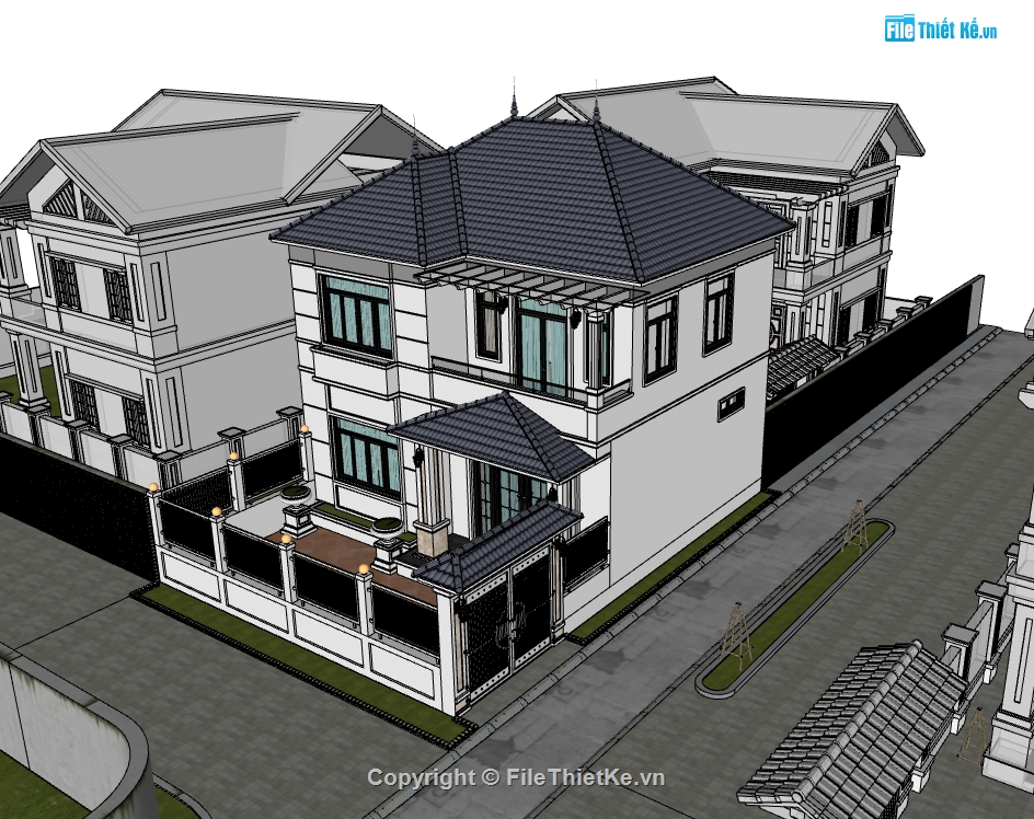 biệt thự 2 tầng,biệt thự sketchup,sketchup biệt thự,biệt thự mái nhật