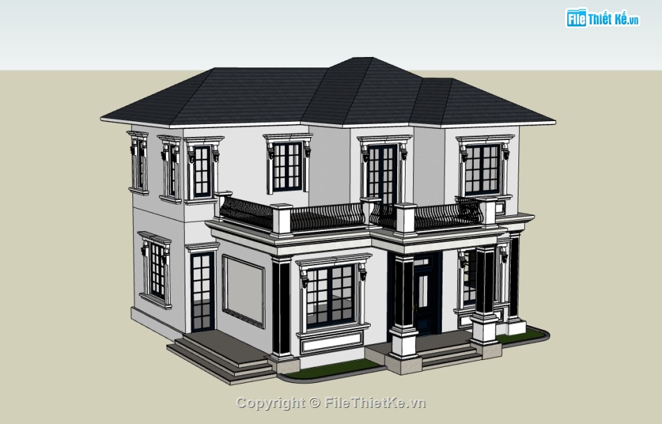 biệt thự 2 tầng,biệt thự sketchup,sketchup biệt thự,sketchup biệt thự 2 tầng,biệt thự mái nhật