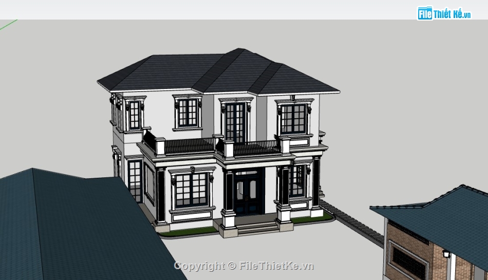 biệt thự 2 tầng,biệt thự sketchup,sketchup biệt thự,sketchup biệt thự 2 tầng,biệt thự mái nhật