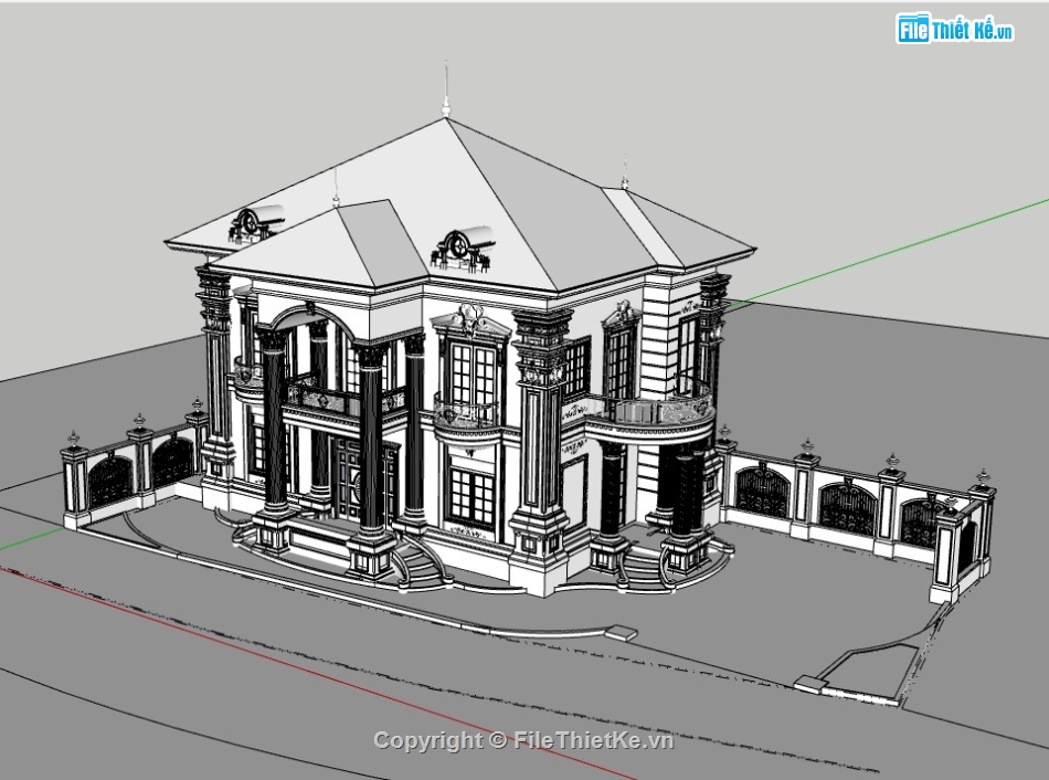 biệt thự 2 tầng,biệt thự sketchup,biệt thự tân cổ điển,sketchup biệt thự 2 tầng,biệt thự tân cổ điển 2 tầng