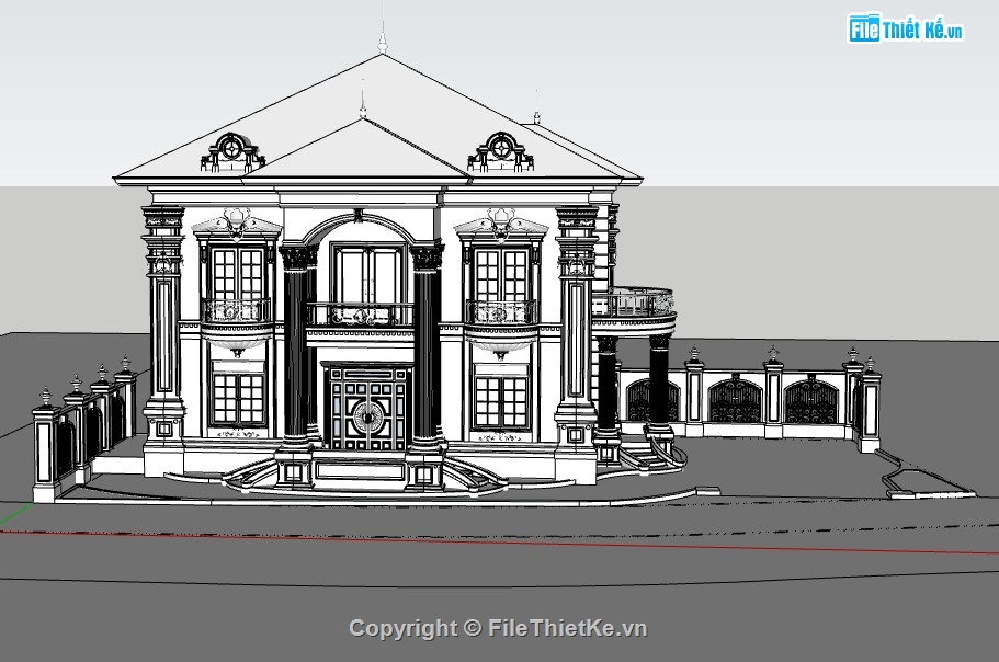 biệt thự 2 tầng,biệt thự sketchup,biệt thự tân cổ điển,sketchup biệt thự 2 tầng,biệt thự tân cổ điển 2 tầng