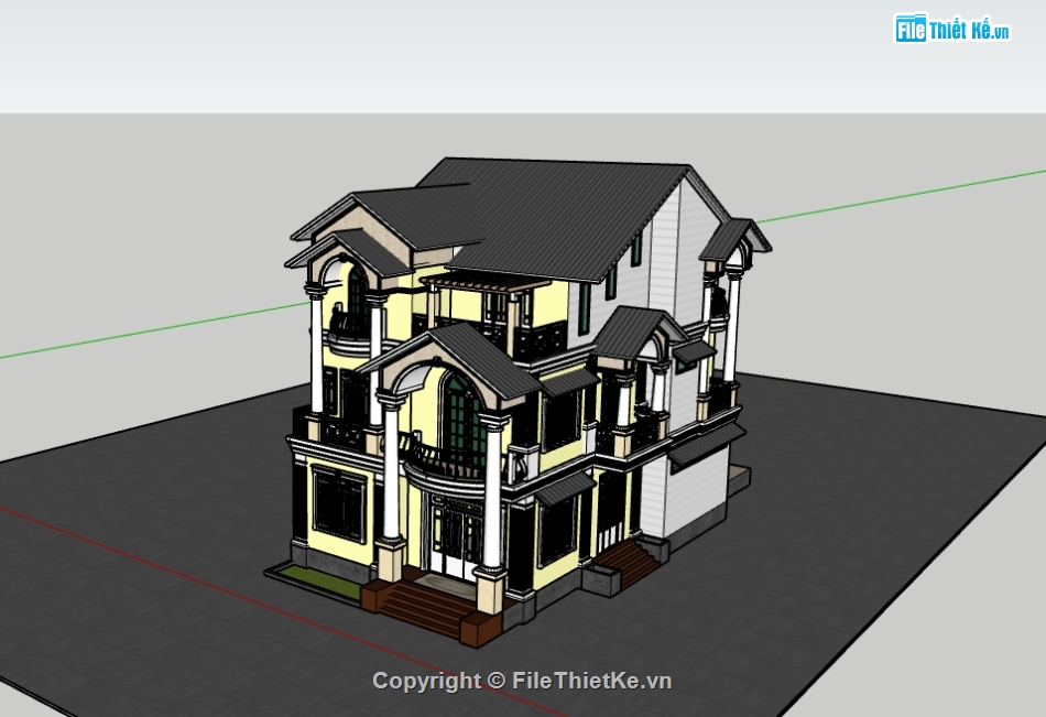 biệt thự 3 tầng,biệt thự sketchup,su biệt thự,sketchup biệt thự