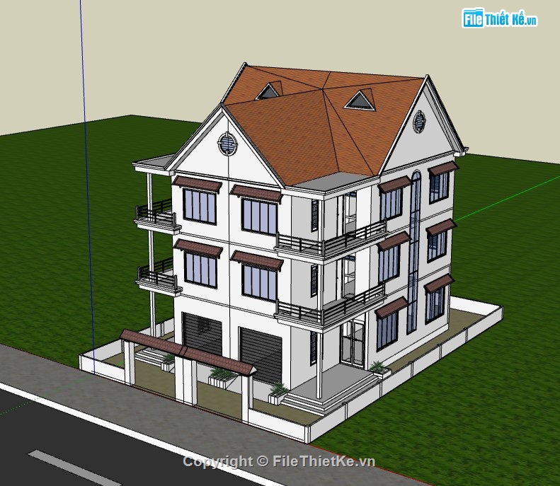 biệt thự 3 tầng,biệt thự sketchup,sketchup biệt thự 3 tầng,su biệt thự