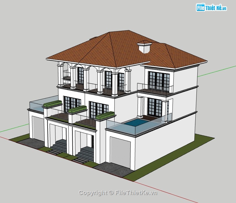 biệt thự 3 tầng,biệt thự sketchup,sketchup biệt thự,sketchup biệt thự 3 tầng,su biệt thự