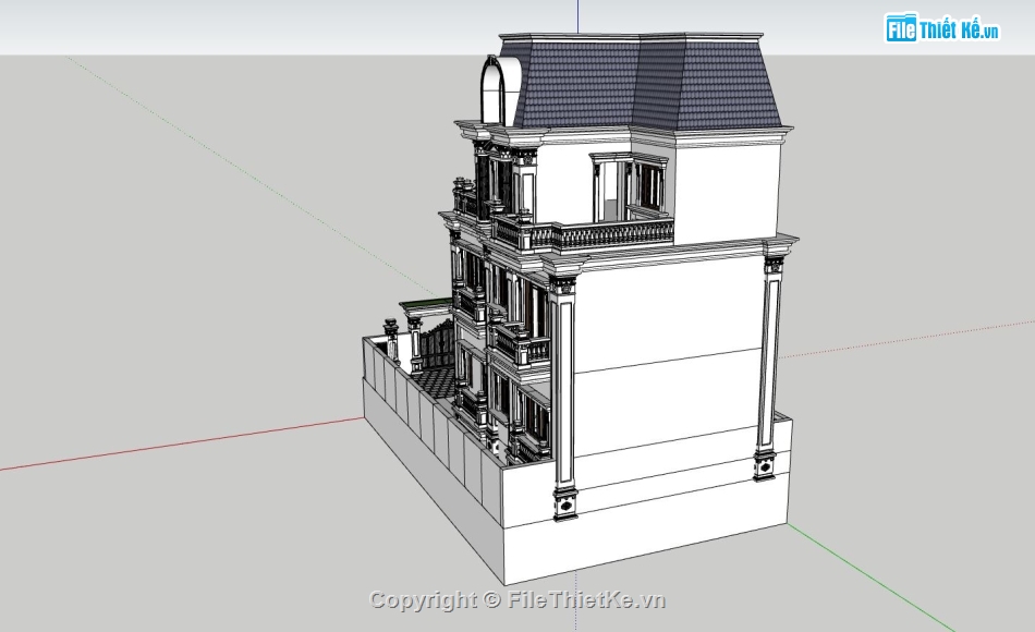 biệt thự sketchup,phối cảnh biệt thự 3 tầng,sketchup ngoại thất biệt thự,thiết kế biệt thự đẹp