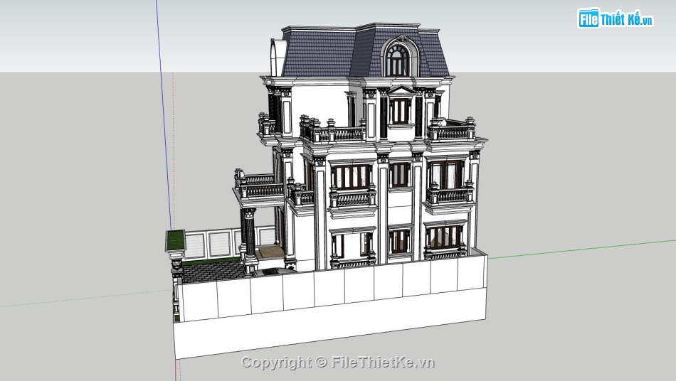 biệt thự sketchup,phối cảnh biệt thự 3 tầng,sketchup ngoại thất biệt thự,thiết kế biệt thự đẹp