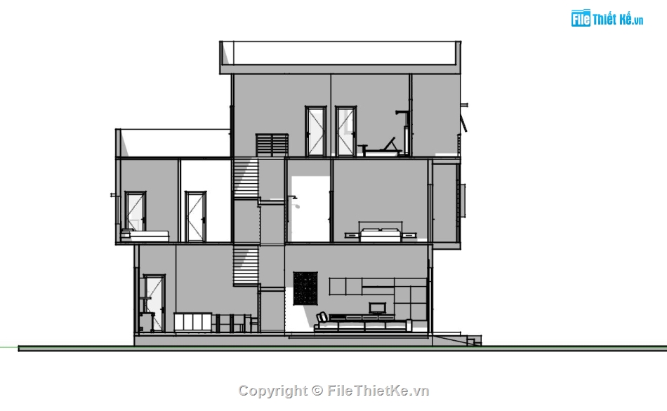 biệt thự 3 tầng,biệt thự 3 tầng mái bằng,biệt thự sketchup,mẫu sketchup biệt thự 3 tầng,phối cảnh biệt thự 3 tầng