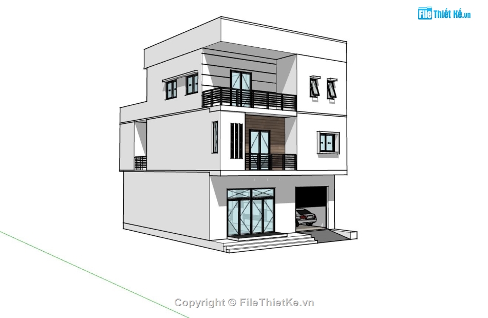 biệt thự 3 tầng,biệt thự 3 tầng mái bằng,biệt thự sketchup,mẫu sketchup biệt thự 3 tầng,phối cảnh biệt thự 3 tầng