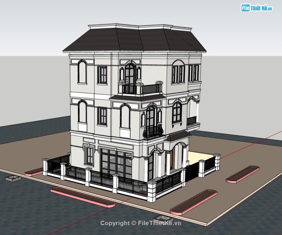 biệt thự 3 tầng,biệt thự sketchup,su biệt thự 3 tầng,sketchup biệt thự 3 tầng mái nhật