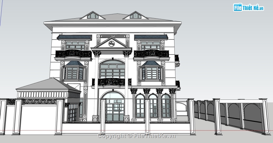 biệt thự 3 tầng,biệt thự cổ điển 3 tầng,su biệt thự 3 tầng,biệt thự 3 tầng tân cổ điển,sketchup biệt thự 3 tầng