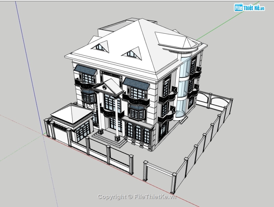 biệt thự 3 tầng,biệt thự cổ điển 3 tầng,su biệt thự 3 tầng,biệt thự 3 tầng tân cổ điển,sketchup biệt thự 3 tầng