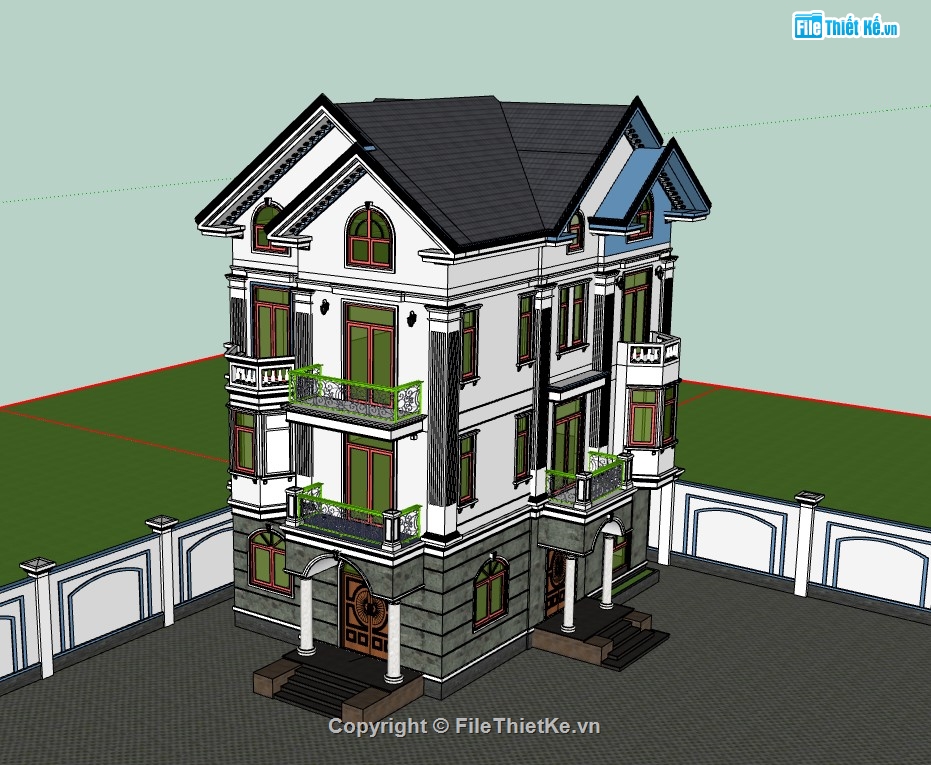 biệt thự 4 tầng,sketchup biệt thự 4 tầng,su biệt thự,biệt thự,sketchup biệt thự