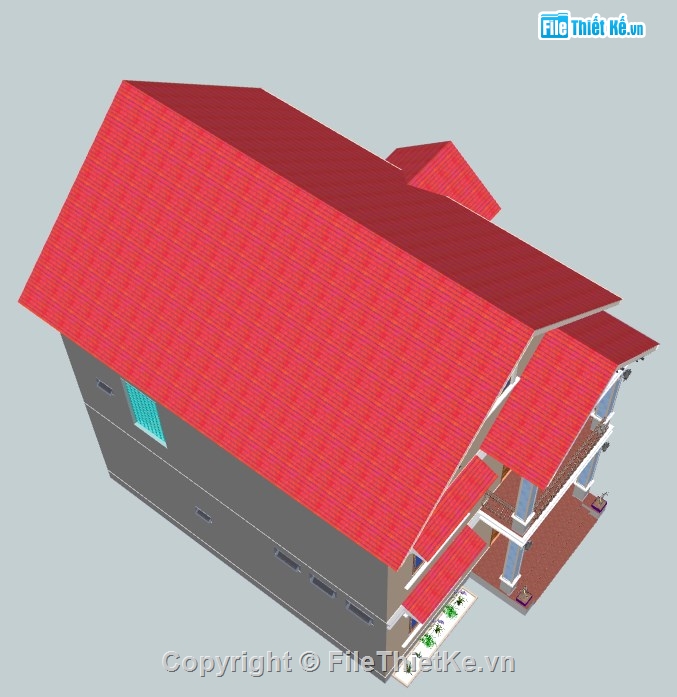 Biệt thự,nhà 2 mặt tiền,Biệt thự  2 tầng,sketchup biệt thự,su biệt thự