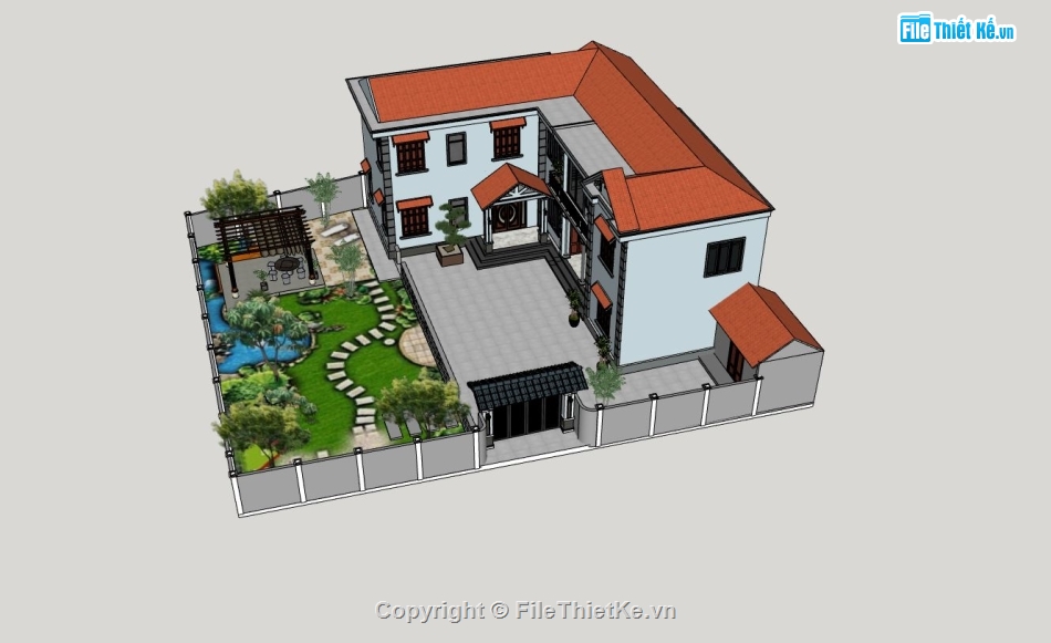 biệt thự 2 tầng,model su biệt thự 2 tầng,thiết kế biệt thự 2 tầng,file sketchup biệt thự 2 tầng