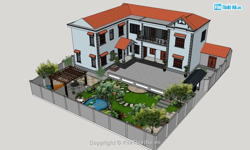 biệt thự 2 tầng,model su biệt thự 2 tầng,thiết kế biệt thự 2 tầng,file sketchup biệt thự 2 tầng