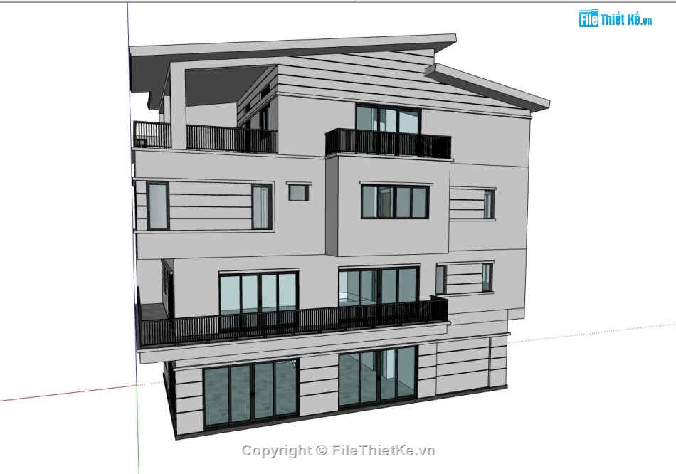 biệt thự phố,biệt thự sketchup,biệt thự 4 tầng,model su biệt thự 4 tầng