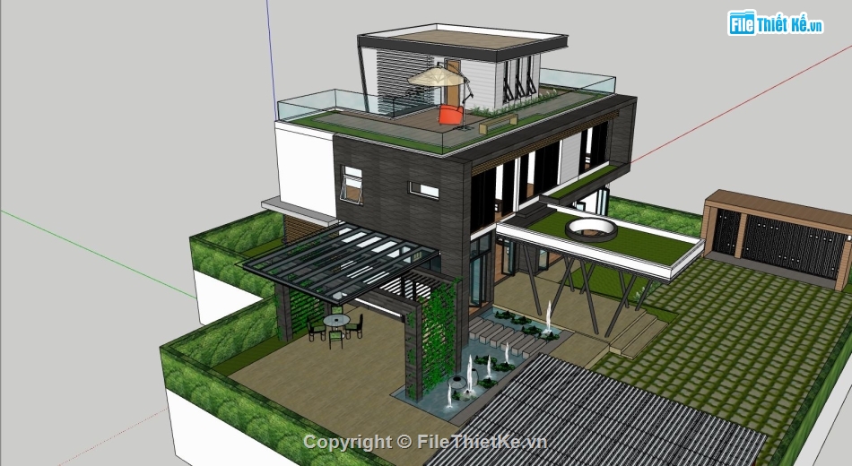 Model su biệt thự sân vườn,biệt thự vườn,biệt thự sketchup,biệt thự 3 tầng