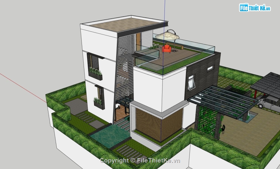 Model su biệt thự sân vườn,biệt thự vườn,biệt thự sketchup,biệt thự 3 tầng