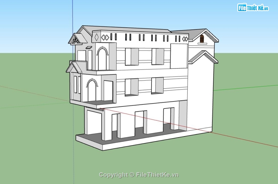 nhà phố 3 tầng,nhà phố 3 tầng sketchup,nhà phố sketchup,thiết kế nhà phố 3 tầng