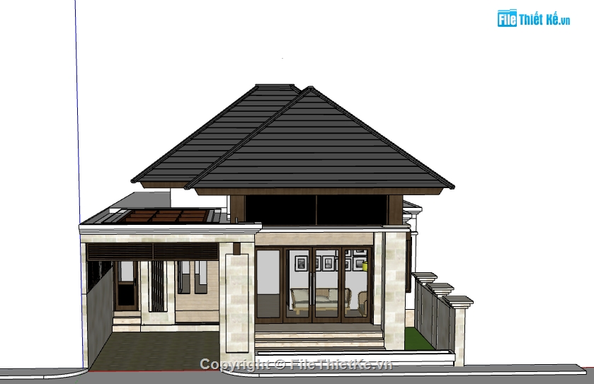 nhà mái thái 1 tầng sketchup,sketchup 1 tầng,sketchup nhà 1 tầng,bản vẽ su nhà 1 tầng,model su nhà 1 tầng,file sketchup nhà 1 tầng