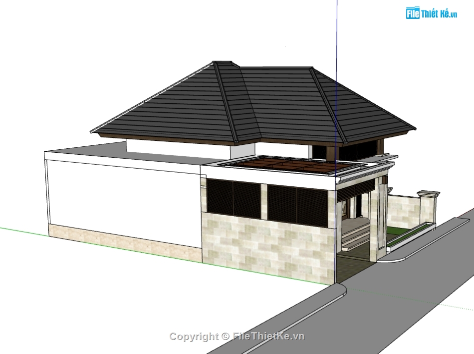 nhà mái thái 1 tầng sketchup,sketchup 1 tầng,sketchup nhà 1 tầng,bản vẽ su nhà 1 tầng,model su nhà 1 tầng,file sketchup nhà 1 tầng