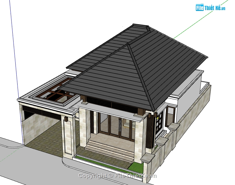 nhà mái thái 1 tầng sketchup,sketchup 1 tầng,sketchup nhà 1 tầng,bản vẽ su nhà 1 tầng,model su nhà 1 tầng,file sketchup nhà 1 tầng