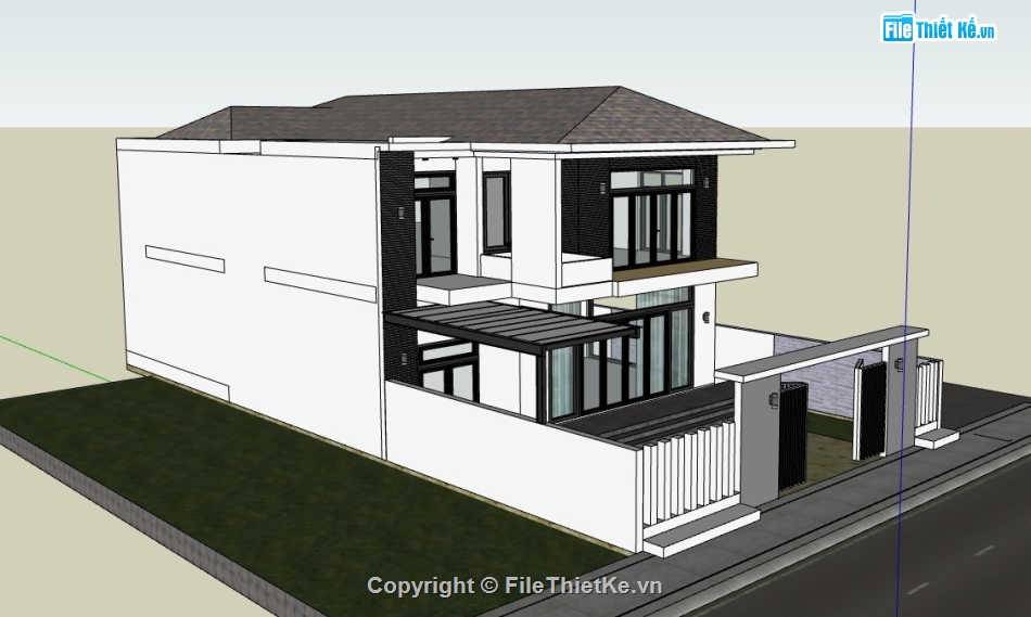 nhà hiện đại,nhà 2 tầng hiện đại,sketchup nhà 2 tầng,su nhà hiện đại