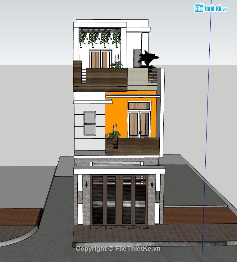 nhà phố 3 tầng,su nhà phố,sketchup nhà phố,sketchup nhà phố 3 tầng