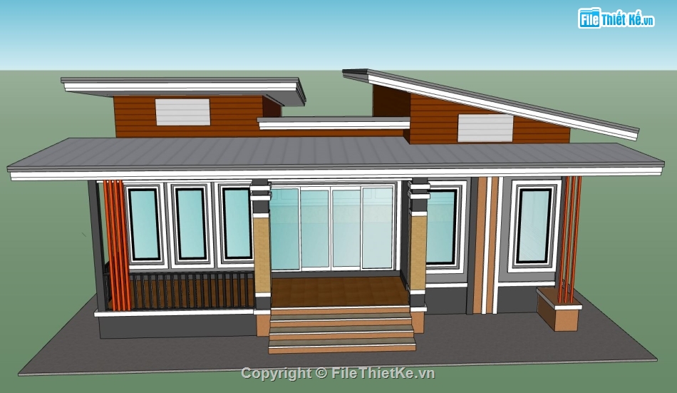 nhà cấp 4 đẹp,sketchup nhà cấp 4,phối cảnh nhà cấp 4 sketchup,mẫu nhà cấp 4 đơn giản