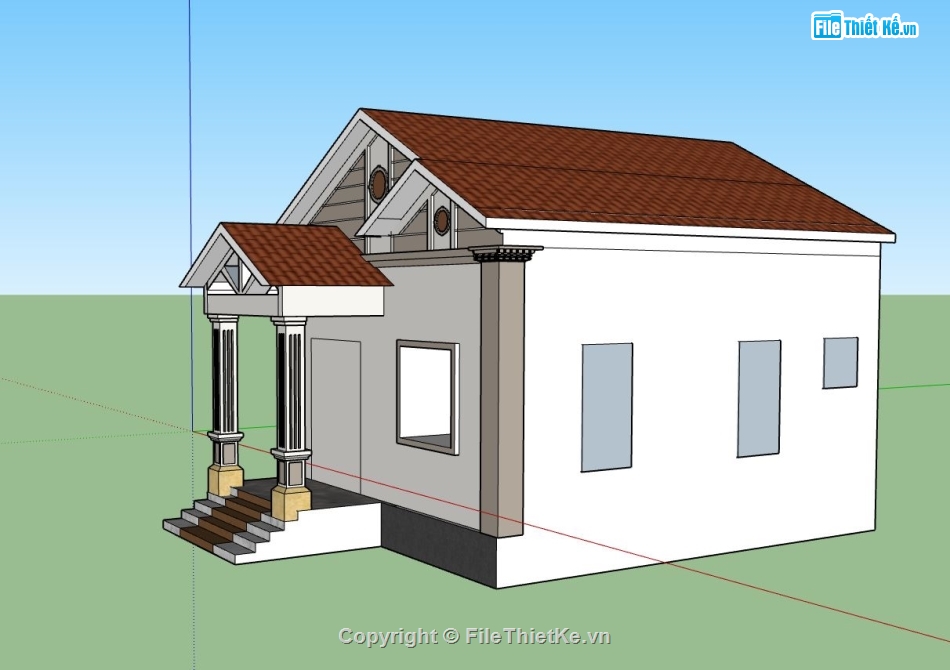 nhà cấp 4 sketchup,model su nhà cấp 4,thiết kế nhà cấp 4,phối cảnh nhà cấp 4