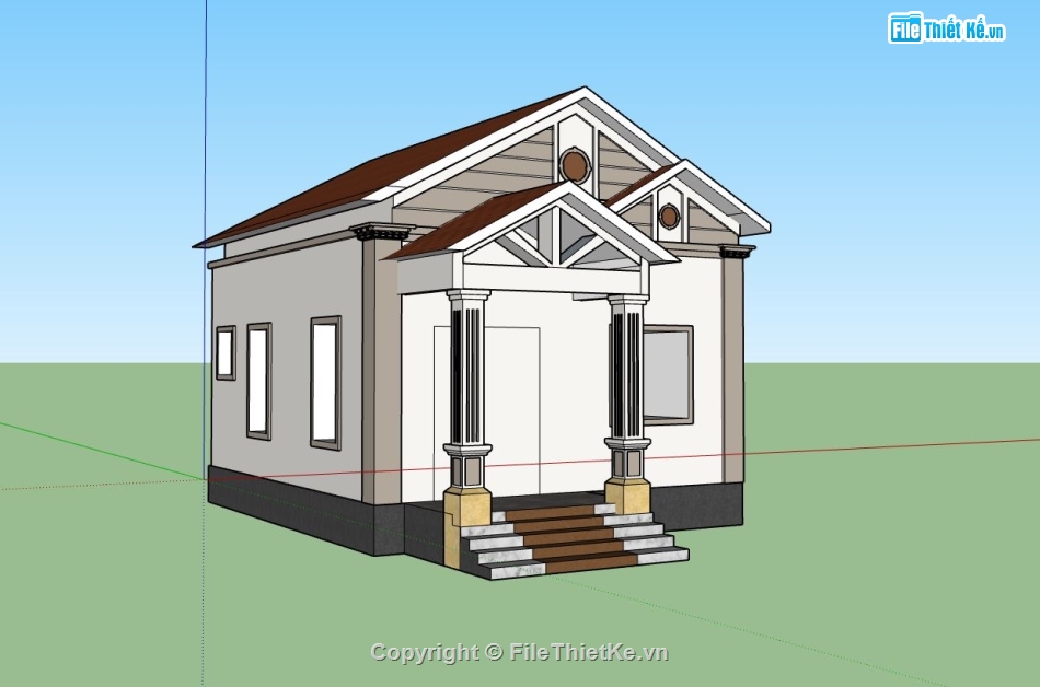 nhà cấp 4 sketchup,model su nhà cấp 4,thiết kế nhà cấp 4,phối cảnh nhà cấp 4