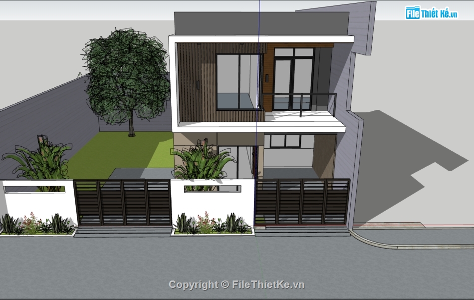nhà phố 2 tầng sketchup,model 3d nhà phố 2 tầng,bao cảnh nhà phố 2 tầng,dựng 3d sư nhà phố