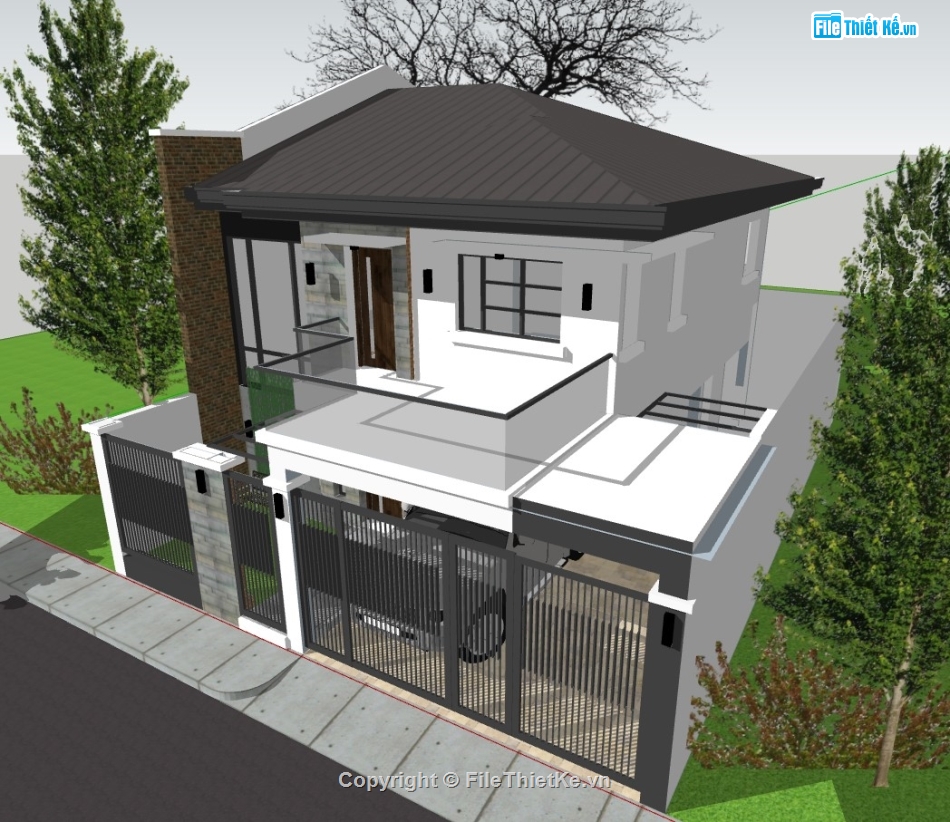 su nhà phố,sketchup nhà phố,su nhà phố 2 tầng,sketchup nhà phố 2 tầng