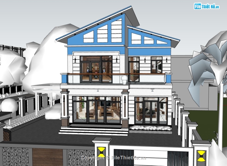 nhà phố 2 tầng,sketchup nhà phố 2 tầng,mẫu nhà phố 2 tầng
