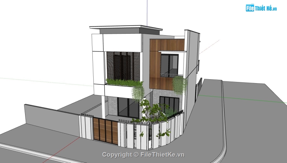 nhà phố 2 tầng,sketchup nhà phố 2 tầng,mẫu nhà phố hiện đại,thiết kế nhà phố