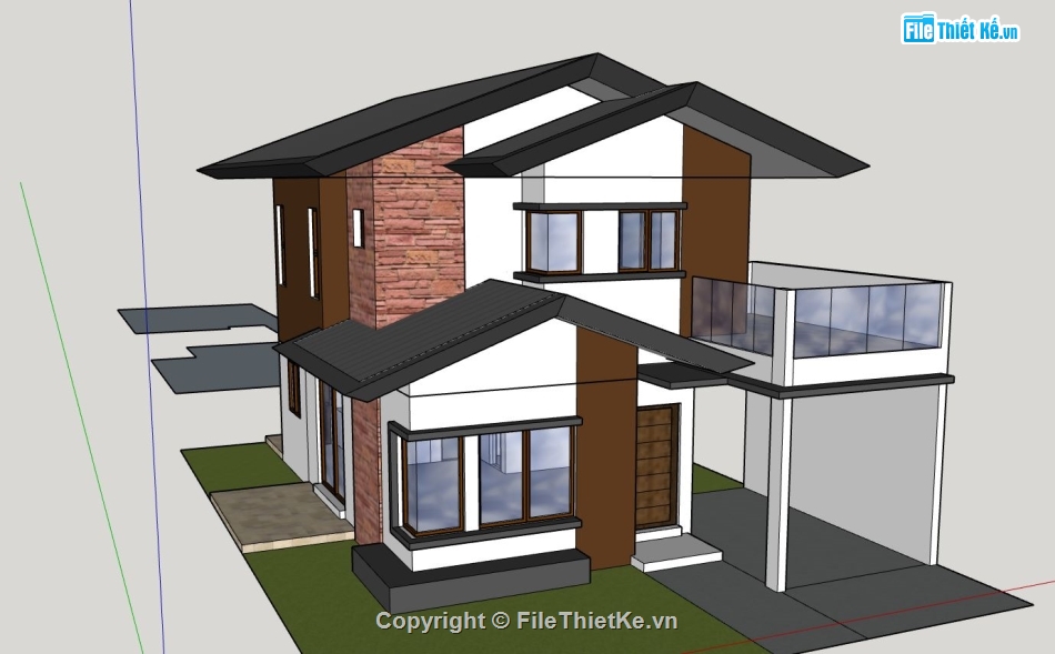 nhà phố 2 tầng,sketchup nhà phố 2 tầng,phối cảnh nhà phố 2 tầng,mẫu su nhà phố 2 tầng