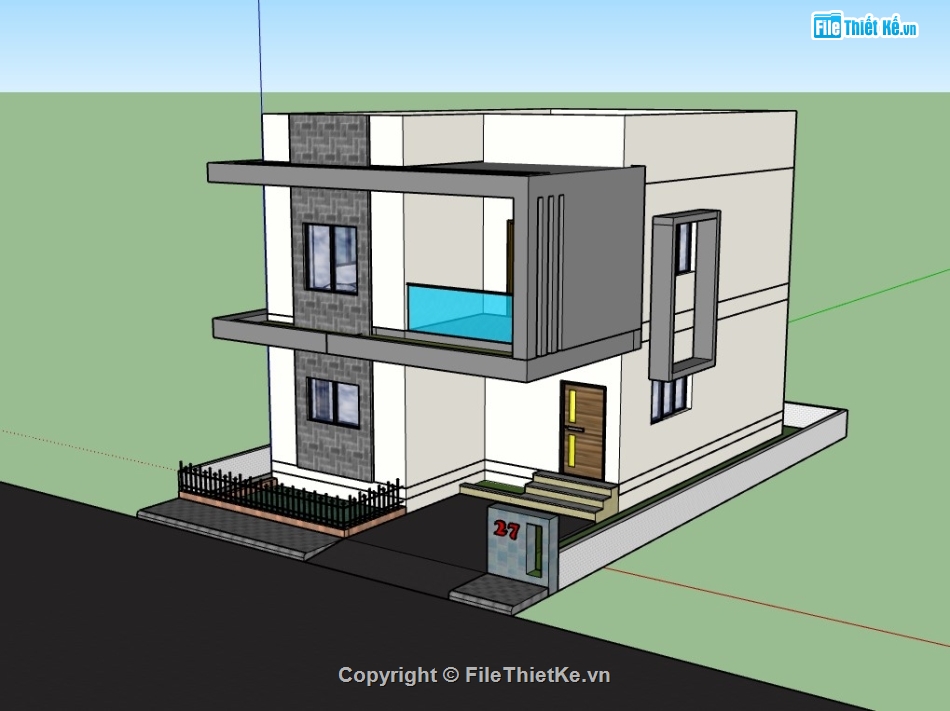 nhà phố 2 tầng hiện đại,su nhà phố,sketchup nhà phố,su nhà phố 2 tầng