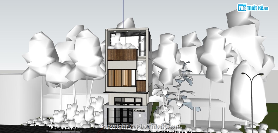 nhà phố 3 tầng,phối cảnh nhà phố 3 tầng,file sketchup nhà phố 3 tầng,nhà phố hiện đại