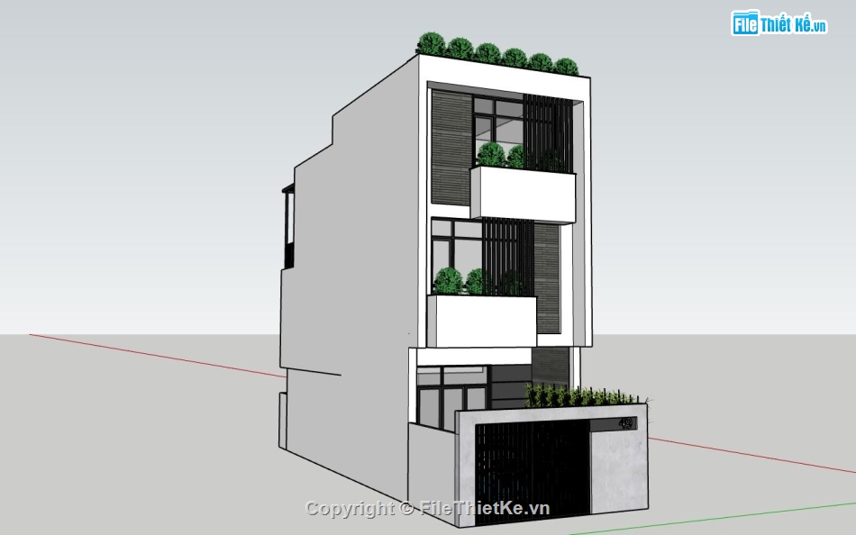 nhà phố 3 tầng,file sketchup nhà phố 3 tầng,thiết kế nhà phố 3 tầng