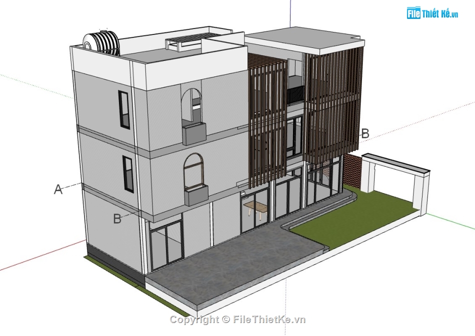 nhà phố 3 tầng,Mẫu nhà phố,su nhà phố,sketchup nhà phố