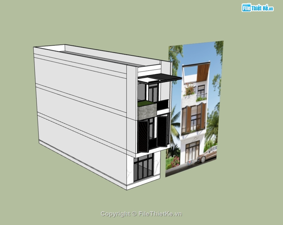 nhà phố 3 tầng,sketchup nhà phố,su nhà phố