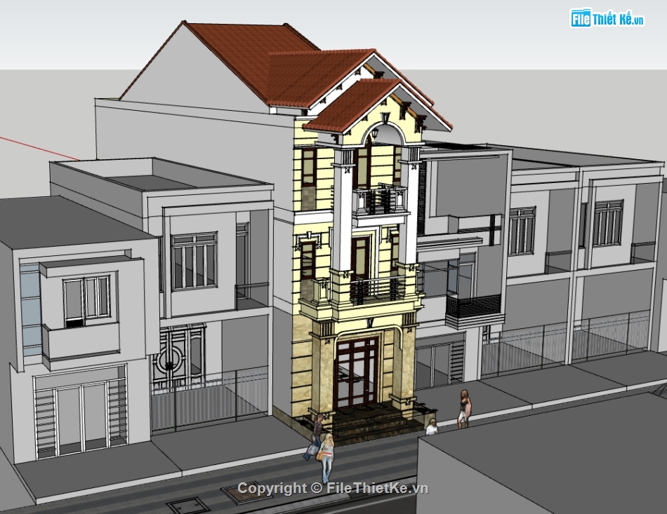 nhà phố 3 tầng,nhà 3 tầng,Mẫu nhà phố,su nhà phố,sketchup nhà phố 3 tầng